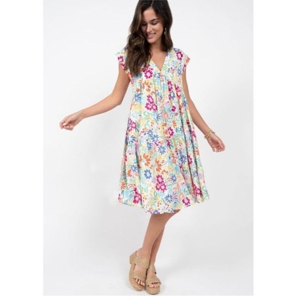 ANTHROPOLOGIE UNCLE FRANK GARDEN DELIGHT FLORAL DRESS summer colorful SIZE XS - Picture 1 of 7